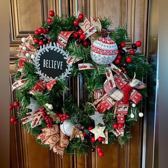 Handmade Farmhouse Holiday Wreath - Picture 1 of 7